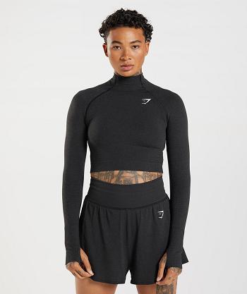 Gymshark Vital Seamless 2.0 High Neck Midi Ženske Ošišane Majice Crne | HR 3647XYU